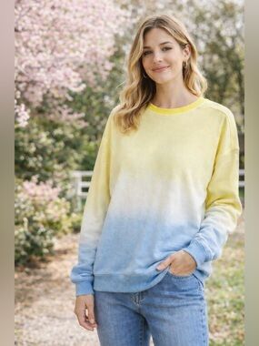 Pink Lily Ombre Sweatshirt Pastel Crewneck Pullover Size S